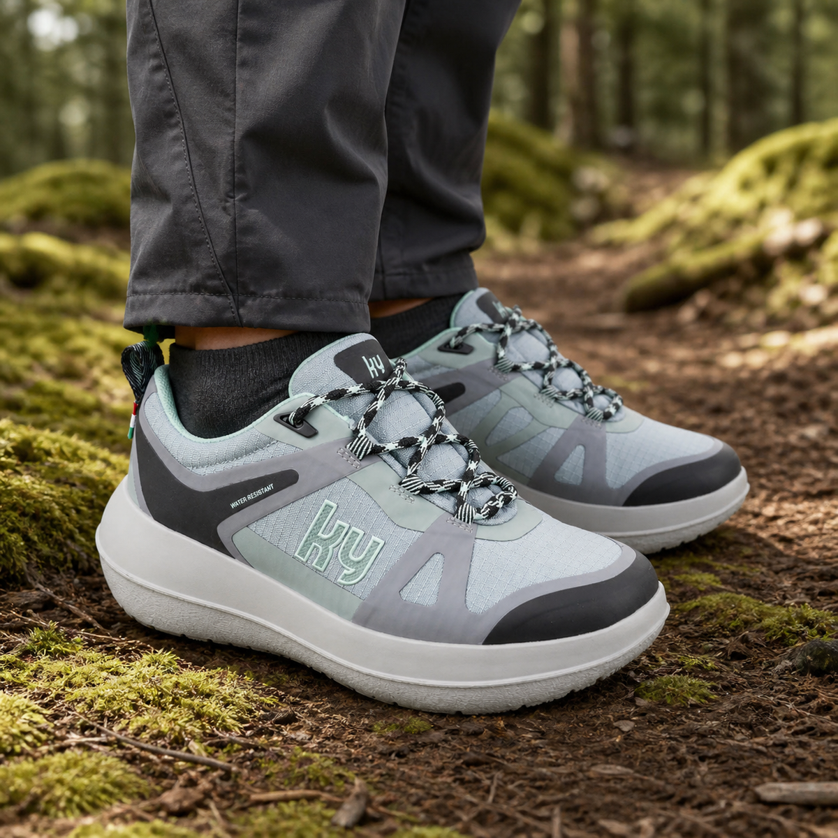 kybun Flims green, Damenschuh, am Fuss