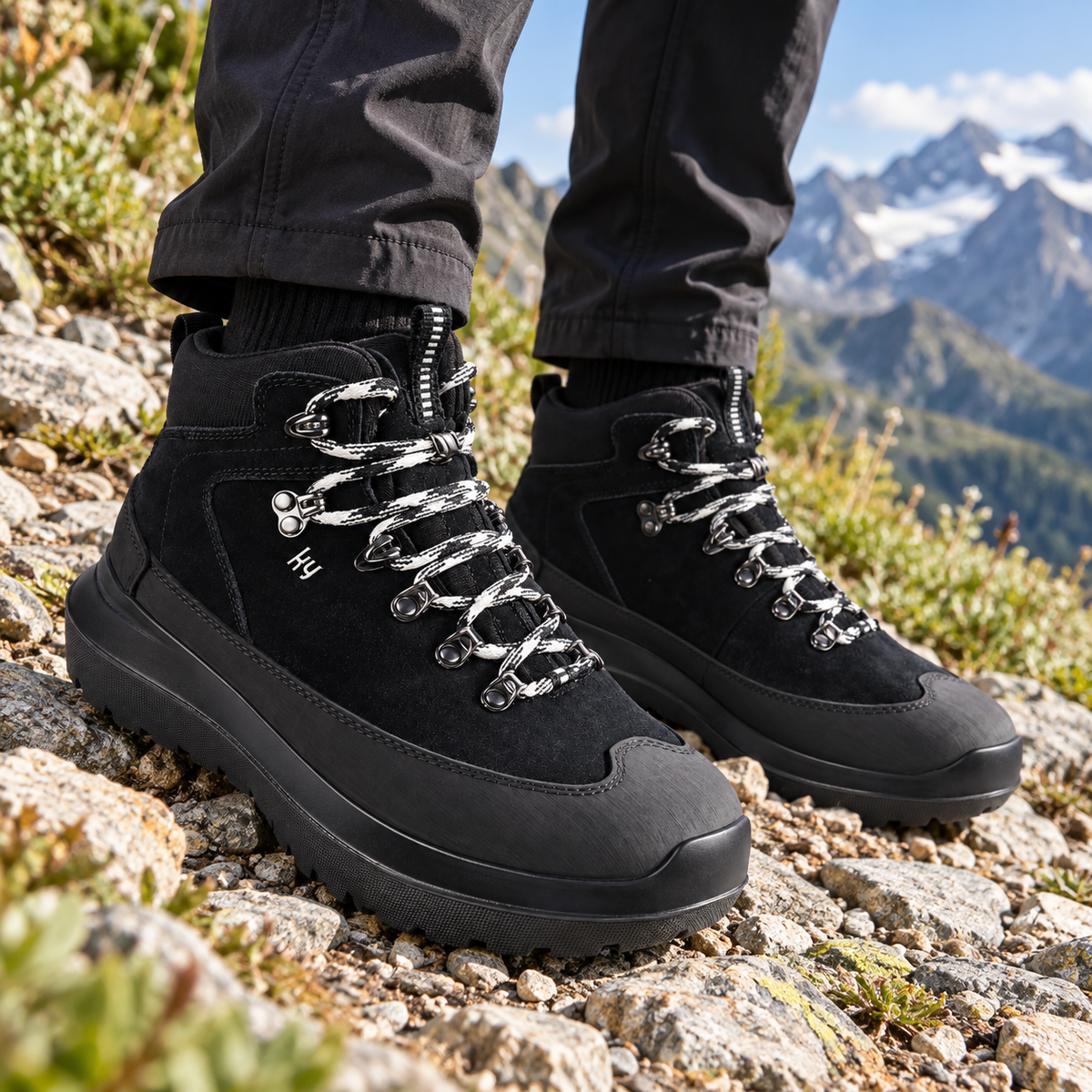 kybun Rigi black, Damenstiefel, am Fuss